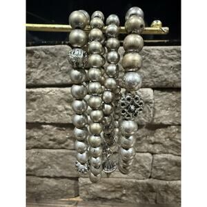 Set Of 4 Gold Brass Color Bead W/ Plumbob Shape Charm Boho